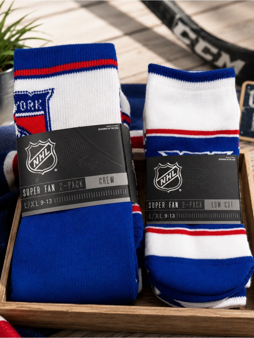 NHL Team NY Ranger Crew & Low Cut Socks 2-Pack in Blue, White & Red